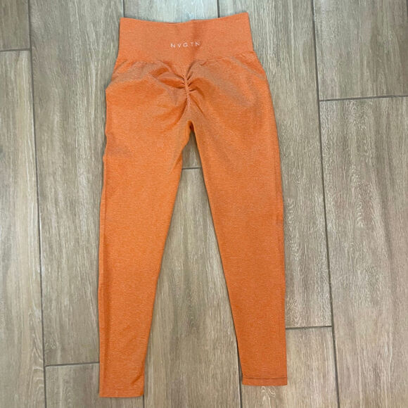 NVGTN Orange Seamless Scrunch Leggings Women’s Medium M High Waist Gym Yoga - Picture 2 of 9